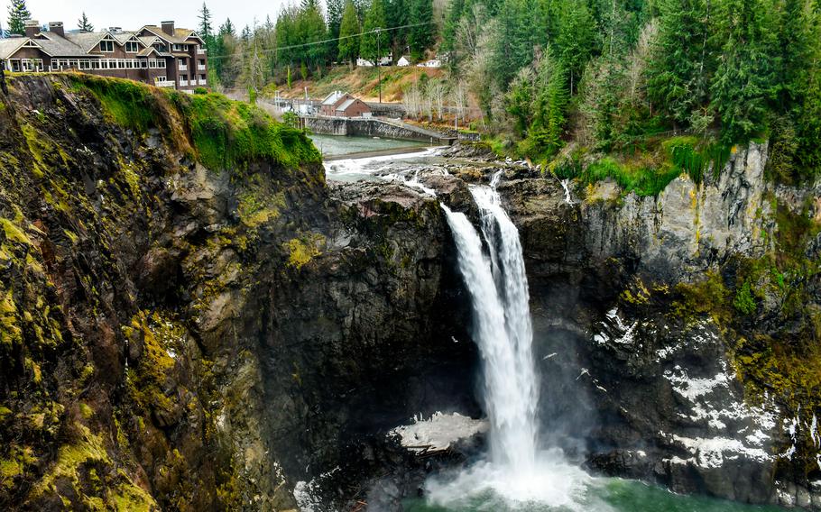Snoqualmie Falls, about 30 minutes outside Seattle, is neighbored by the Salish Lodge, now owned by the Snoqualmie tribe.  You can eat dinner at the historic hotel and restaurant. 