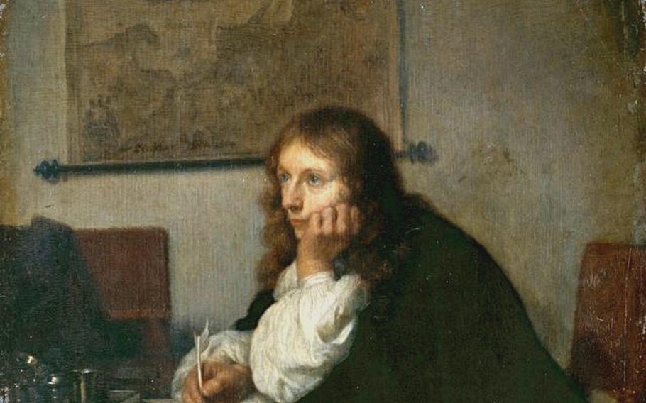 Kasparas Netscheris, "Laiškų rašytojas," 1665, olandų meistrų parodos dalis Tokijo Metropoliteno meno muziejuje iki 2022 m. balandžio 3 d.