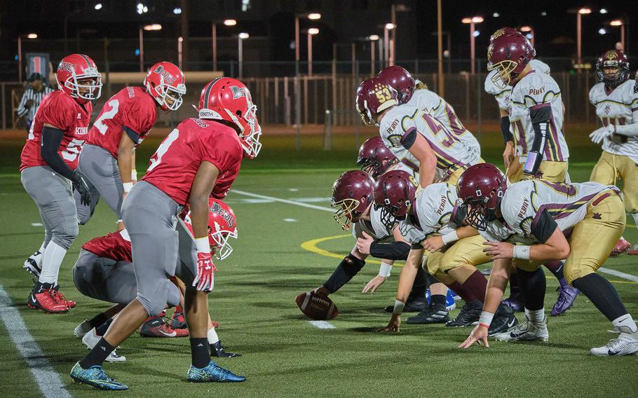 Matthew C. Perry and Nile C. Kinnick face off during a game on Friday, Sept. 17, 2021.