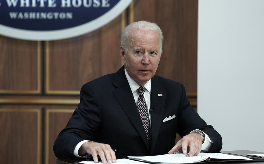 President Joe Biden speaks virtually at the Major Economies Forum on Energy and Climate, in the South Court Auditorium at the White House on Friday, June 17, 2022, in Washington, D.C. 
