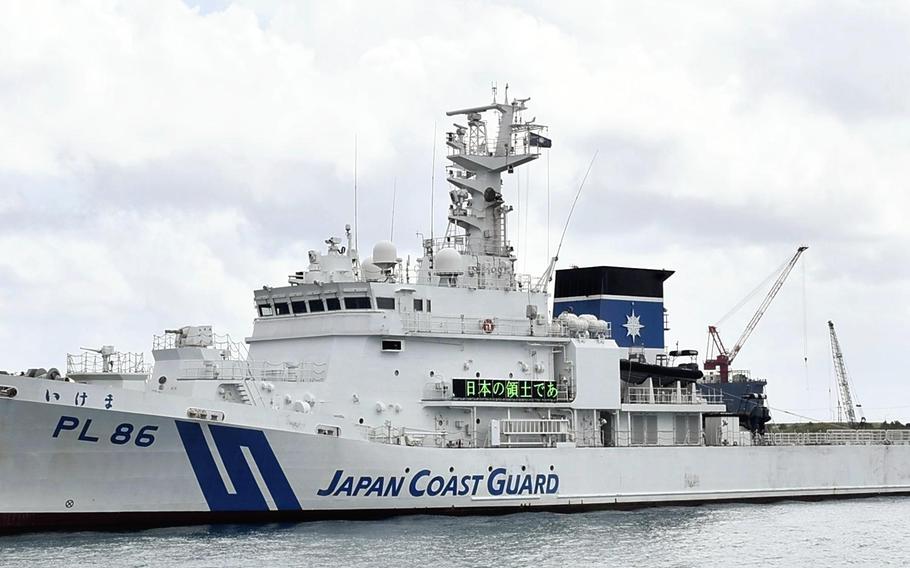 A Japan Coast Guard patrol vessel is seen in Ishigaki, Okinawa Prefecture, on Oct. 28. 