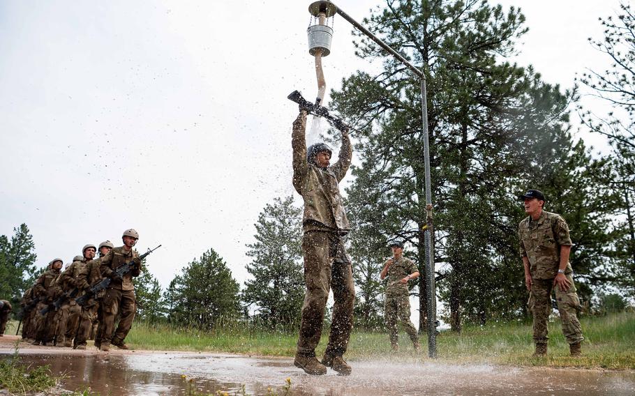 Water splashes on a cadet