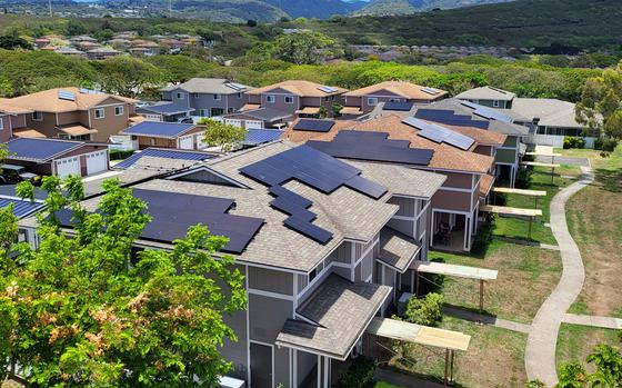 These homes at Aliamanu Military Reservation on Oahu, Hawaii, were part of a pilot program in 2022 to test the concept of solar-clustering four to six homes.