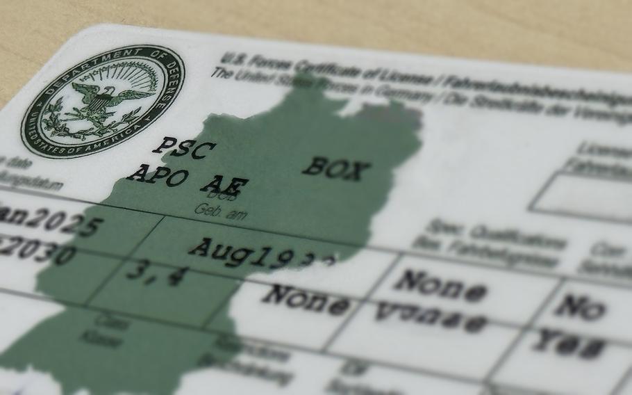 A photo of a U.S. Army Europe and Africa driver license.