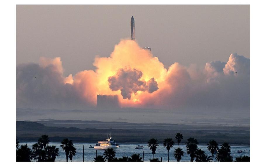 SpaceX's Starship rocket launches from Starbase during its second test flight in Boca Chica, Texas, on Nov. 18, 2023.
