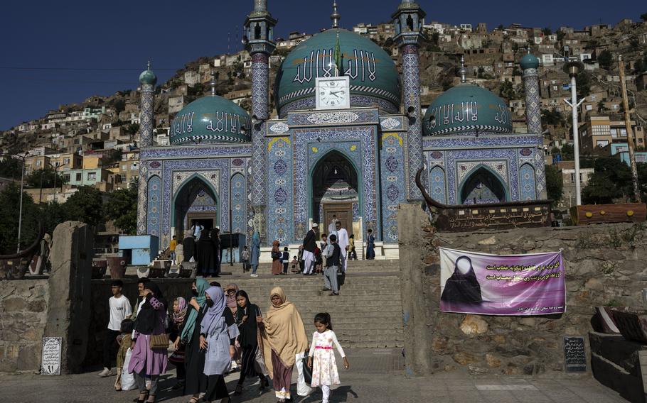Women visit the Sakhi Shah-e Mardan Shrine in Kabul.