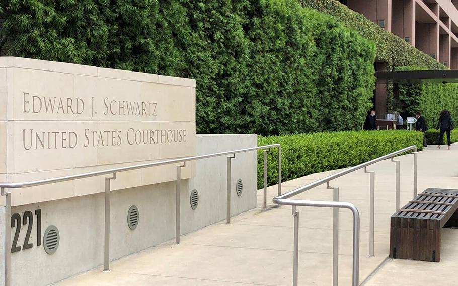 The entrance to the Edward J. Schwartz U.S. Courthouse in downtown San Diego. 