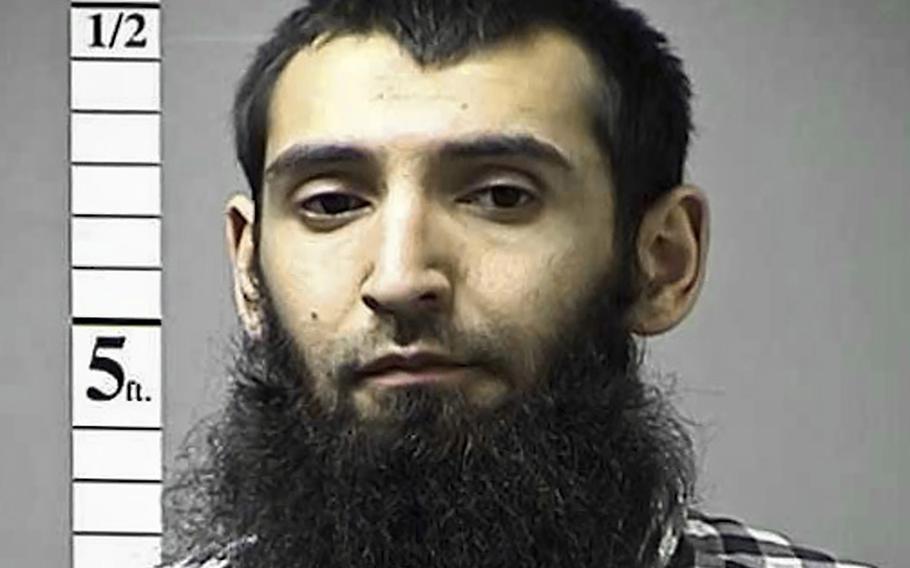This booking photo provided by the St. Charles County Department of Corrections in St. Charles, Mo., shows Sayfullo Saipov, who raced a truck along a popular New York City bike path, killing eight people and maiming others. A jury said Monday, March 13, 2023, it could not reach a unanimous decision on whether to impose the death sentence.