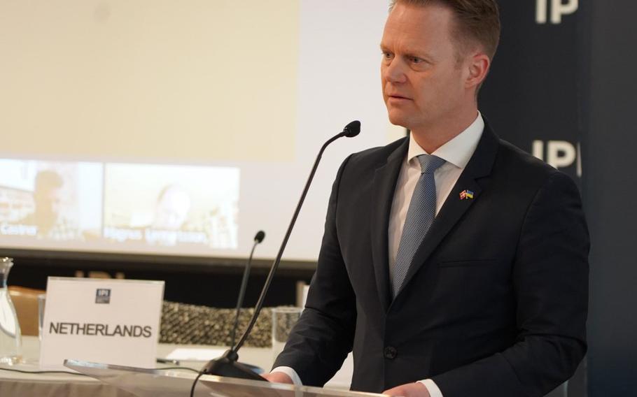 Danish Foreign Minister Jeppe Kofod speaks during a United Nations conference March 25, 2022. Kofod said a Russian spy plane has violated NATO airspace in recent days, prompting his government to summon the Russian ambassador to Denmark to explain the incursion into Danish airspace. 