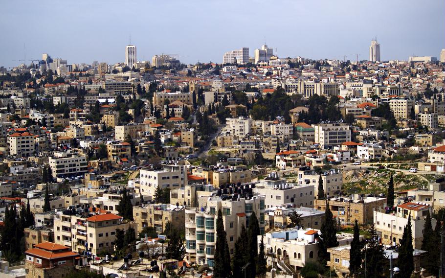 A view of Sheikh Jarrah neighborhood. In the background the city center of Jerusalem. 