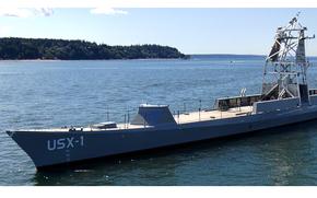 The USX-1 Defiant ship cruises in Puget Sound near Seattle in the summer of 2025. 