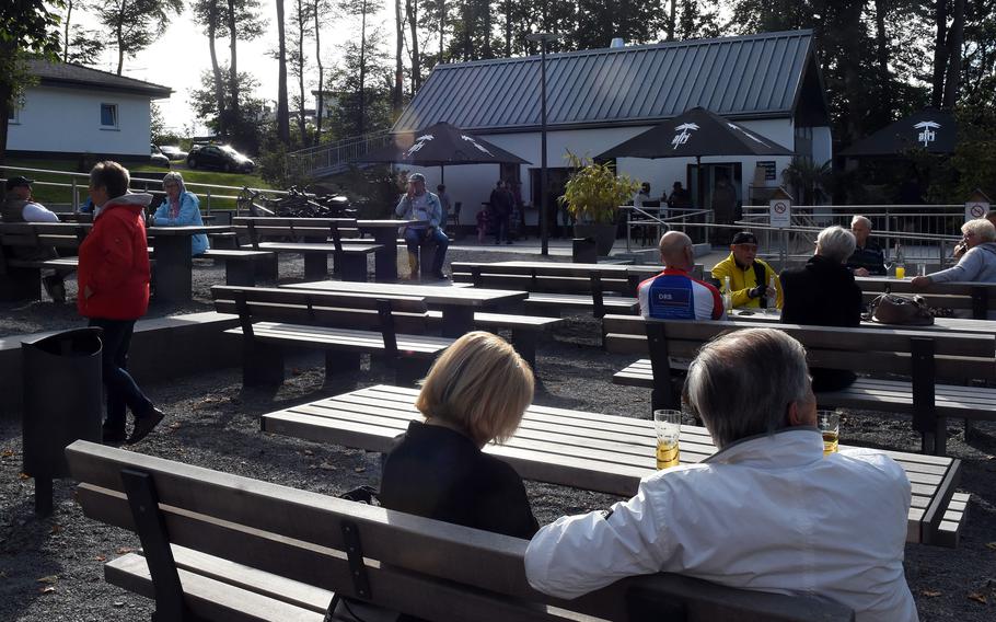 There’s plenty of outdoor seating at the Seewooghutte in Ramstein-Miesenbach, Germany. The kiosk is next to a pond and has seating on a terrace overlooking the water. The area also has a playground, and hiking and biking trails.