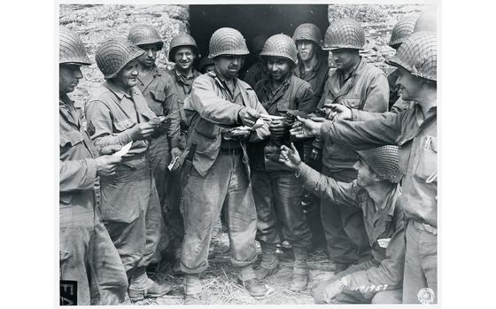 Soldiers during mail call.