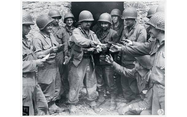 Soldiers during mail call.