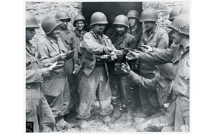 Soldiers during mail call.