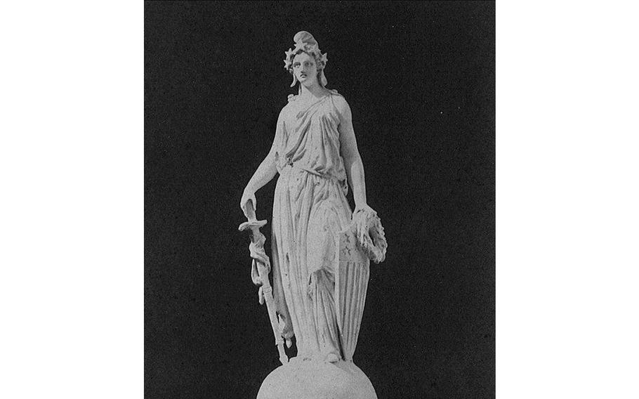 An early model of the Statue of Freedom shows Freedom wearing a liberty cap. Secretary of War Jefferson Davis asked Thomas Crawford to change it because of the cap’s association with the abolition movement.