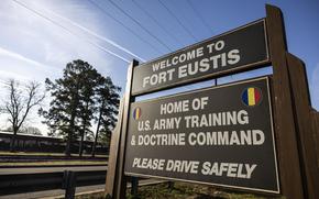 The sign for Fort Eustis is seen on base in Newport News on Thursday, Feb. 22, 2024. 