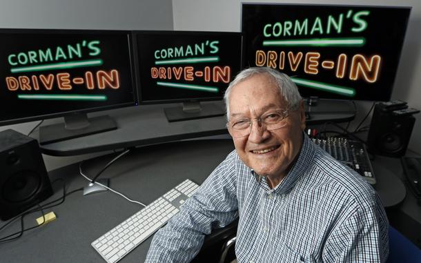 FILE - Producer Roger Corman poses in his Los Angeles office, May 8, 2013. Corman, the Oscar-winning “King of the Bs” who helped turn out such low-budget classics as “Little Shop of Horrors” and “Attack of the Crab Monsters” and gave many of Hollywood's most famous actors and directors an early break, died Thursday, May 9, 2024. He was 98. (AP Photo/Reed Saxon, File)