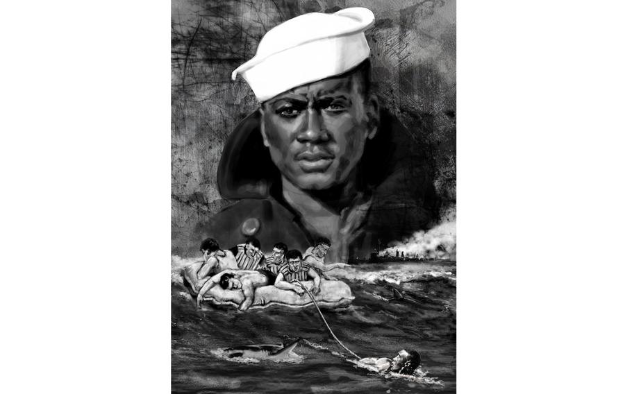 In September 1942, the USS Gregory was sunk by Japanese destroyers near Guadalcanal. During the night, Petty Officer 1st Class Charles Jackson French swam through the night in shark infested waters towing a raft of wounded sailors with a rope around his waist. French successfully brought the men to safety on the shores of the Solomon Islands.