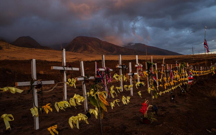 A makeshift memorial honoring the victims killed in the Aug. 8 fires and those who remain missing is seen in Lahaina on Aug. 29.