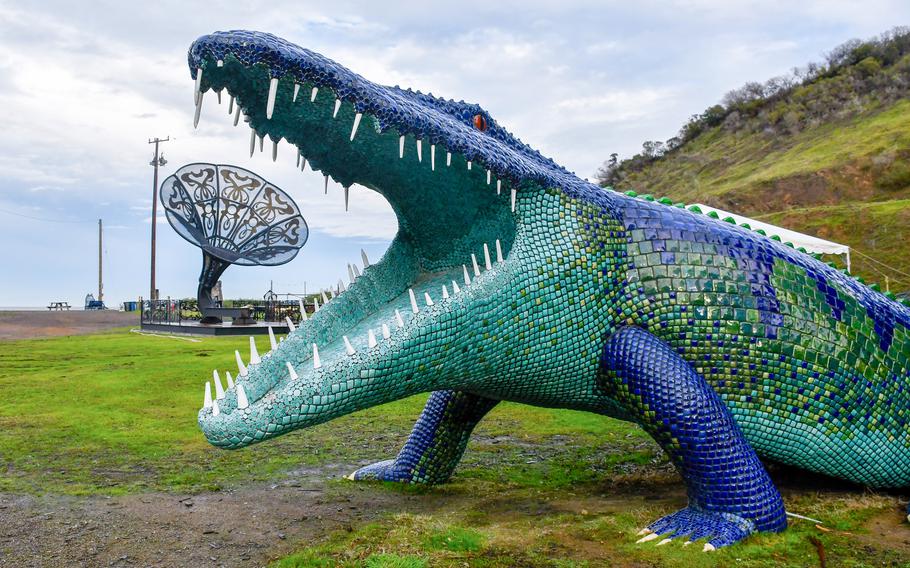 Point San Pablo Harbor, at the western edge of Richmond in East San Francisco Bay, is a bohemian community with one restaurant, the East Brother Light Station Bed-and-Breakfast, a few dozen live-aboard boats in the marina and several leftover Burning Man sculptures like this crocodile along the shoreline. 