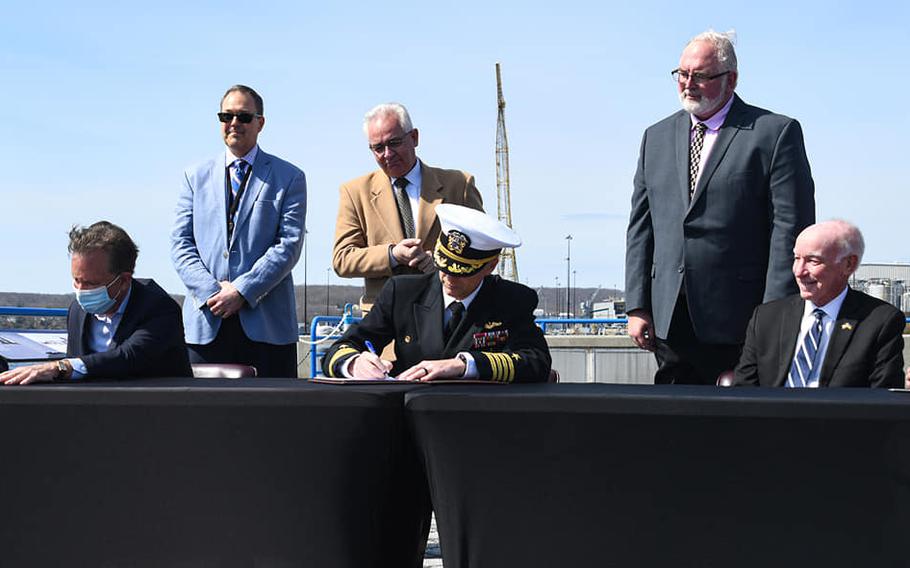 Naval Submarine Base New London on Wednesday announced partnerships with the Hartford, Conn.-based Capitol Region Council of Governments, Connecticut Department of Transportation and Groton Utilities, which will allow the base to share services and save money.