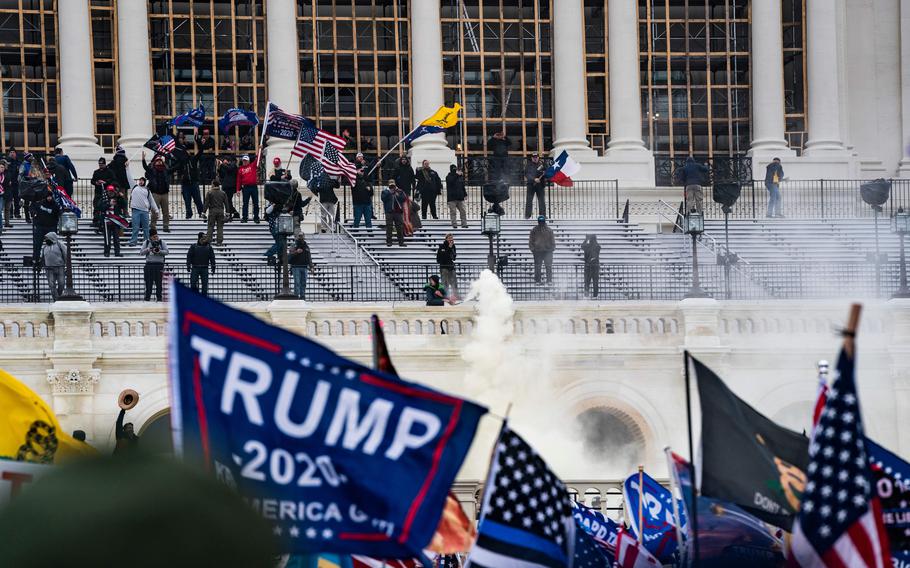 Protesters clash with police during a riot at the U.S. Capitol on Jan. 6, 2021, in Washington, DC.  