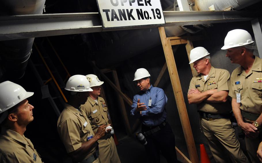 The Navy's Red Hill Underground Fuel Storage Facility is seen in 2008 during an inspection in Pearl Harbor, Hawaii. 