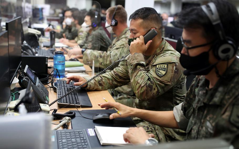 Troops from U.S. Forces Korea, U.N. Command and Combined Forces Command take part in the Ulchi Freedom Shield exercise, Aug. 22, 2022. 