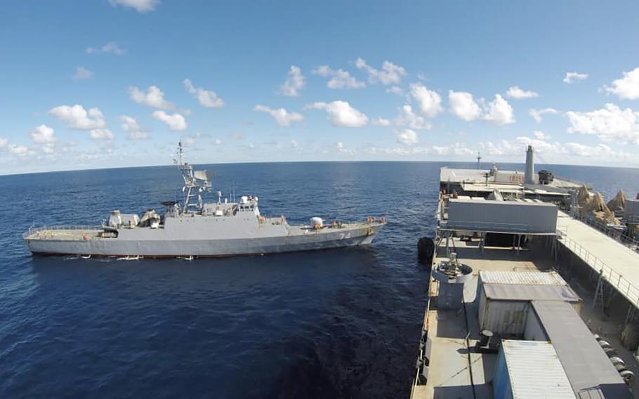 In this photo released Thursday, June 10, 2021, Iranian warships are seen in the Atlantic Ocean.