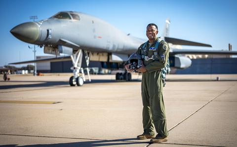 U.S. Air Force Lt. Col Brian Milner, 7th Bomb Wing director of staff, poses in front of a B-1B Lancer during Black History Month at Dyess Air Force Base, Texas, Feb. 15, 2023. Milner was born and raised on the Southside of Chicago. He started his Air Force journey in 2000, enlisting as an electronic warfare maintainer. He earned a Bachelor of Applied Science in Aeronautics from Embry Riddle and commissioned through Officer Training School in 2006. His diverse career has brought much mentorship to both officers and enlisted personnel while continuing forward. (U.S. Air Force photo by Senior Airman Leon Redfern)