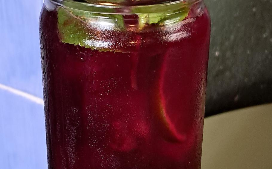 Agua de Jamaica, a fruity nonalcoholic drink.