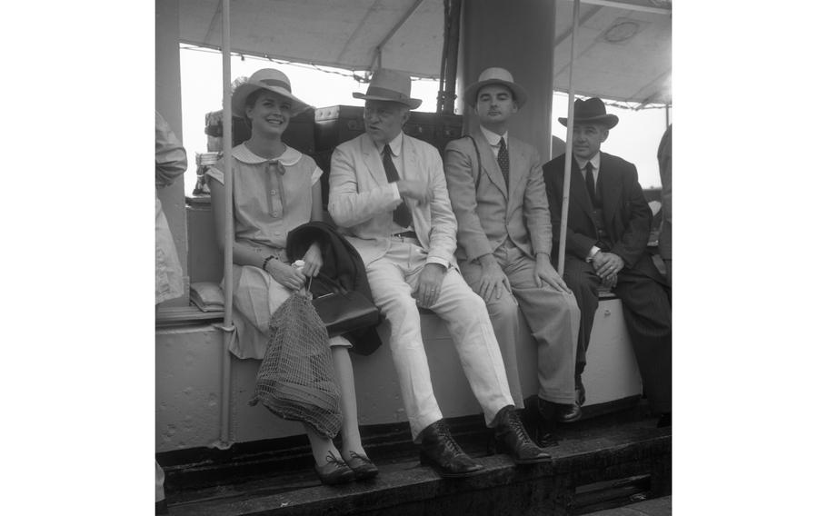 Candice Bergen sits next to actor Larry Gates during filming of “The Sand Pebbles.”