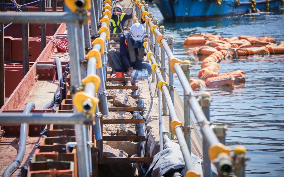 Construction at Pier 5 at Yokosuka Naval Base, Japan, was underway on Sept. 16, 2021.