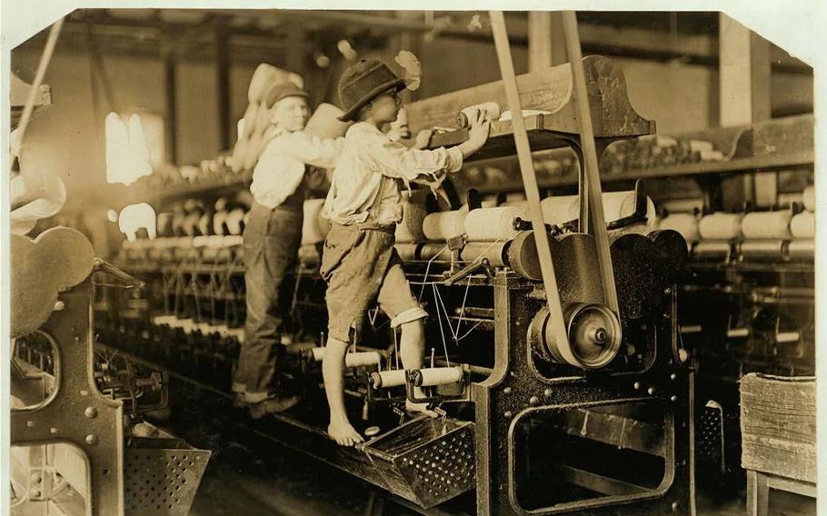Lewis Hine strove to show that working conditions for children were unsafe. At a Georgia textile mill in 1909, he found boys so small they had to climb on the machinery to mend broken threads.