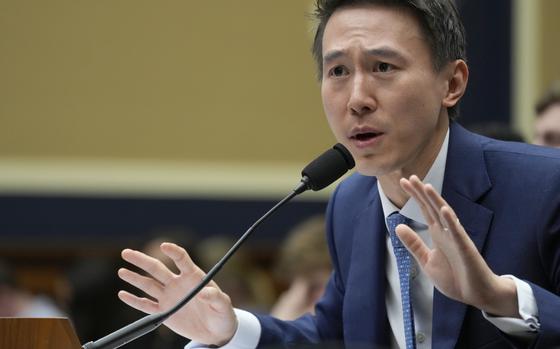 TikTok CEO Shou Zi Chew testifies during a hearing of the House Energy and Commerce Committee, on the platform's consumer privacy and data security practices and impact on children, Thursday, March 23, 2023, on Capitol Hill in Washington. (AP Photo/Alex Brandon)