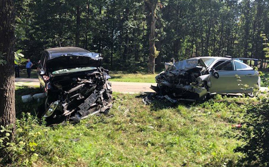 A head-on collision between two vehicles near Ramstein Air Base on Aug. 18, 2023, led to a seriously injured airman's medical evacuation to a U.S. hospital. The airman died Sept. 4, German police and U.S. Air Force officials said.