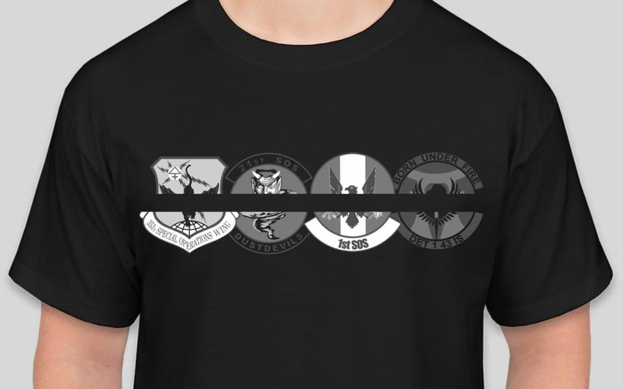 The front design of T-shirts for a fundrasier to help the families of a CV-22B Osprey crash.