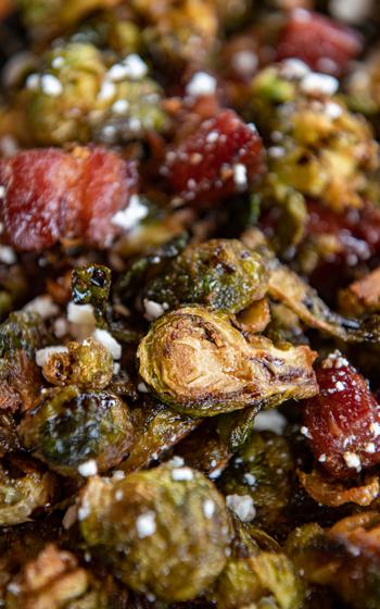 The roasted Brussels sprouts with bacon lardon, goat cheese and a balsamic reduction from Monkless Belgian Ales. 