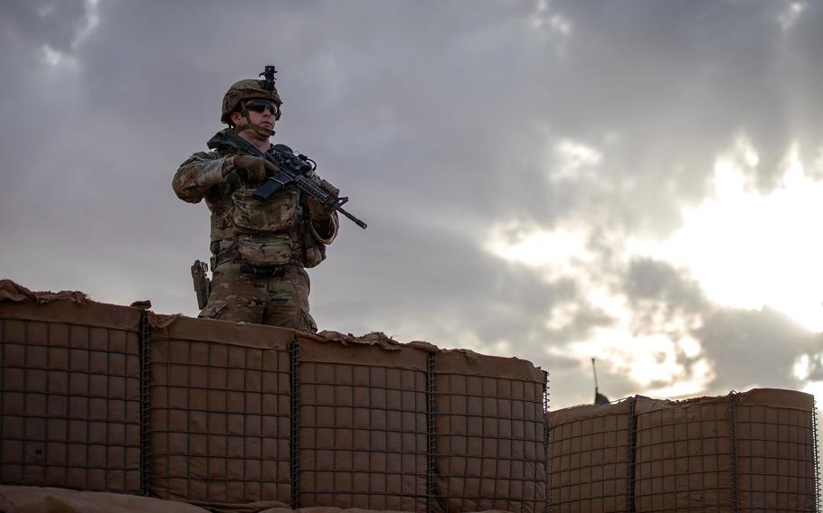 A U.S. soldier patrols a deconfliction zone in Syria.