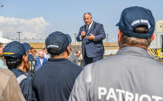 Secretary of the Navy Carlos Del Toro tours Bayonne Dry Dock on Bayonne, N.J., Aug. 15, 2023. Del Toro has ordered that service members assigned to ships in dry dock may refuse nonjudicial punishment and ask for a court-martial.  
