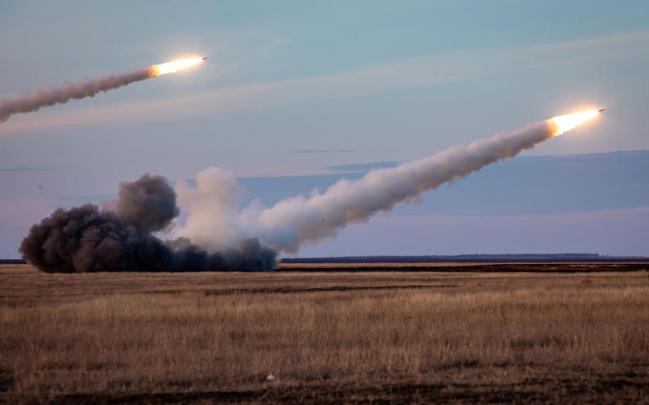 An M142 High Mobility Artillery Rocket System fires from the Smardan Training Area in Romania on Jan. 17, 2024. Poland's government-to-government purchases of HIMARS from the U.S. in 2023 amounted to $10 billion, the State Department said Monday.