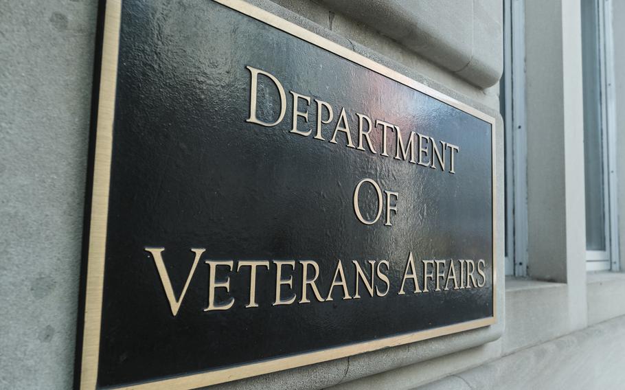 The Department of Veterans Affairs building signage. 