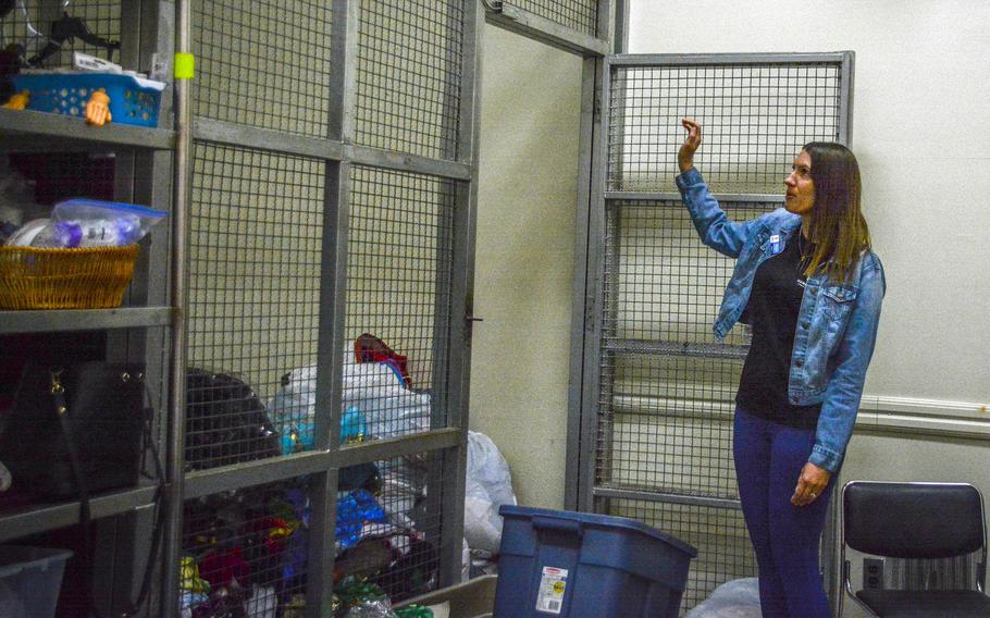 Humphreys Thrift Store manager Daniela Jean-Louis works at the store on Camp Humphreys, South Korea, May 2, 2024. 