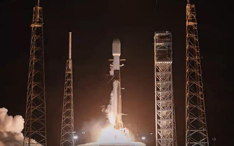 A SpaceX Falcon 9 rocket lifts off from Florida's Cape Canaveral Space Force Station on Oct. 17, 2023. 