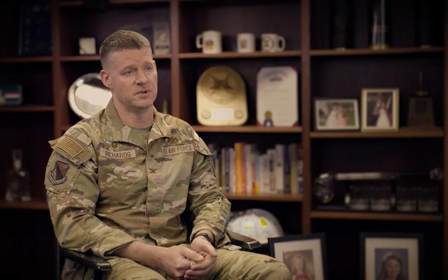 Nearly a month after assuming command of Wright-Patterson Air Force Base’s 88th Air Base Wing, Col. Dustin Richards briefly outlines his leadership approach in a new video on YouTube. In this screenshot from the video, Richards speaks about his role.