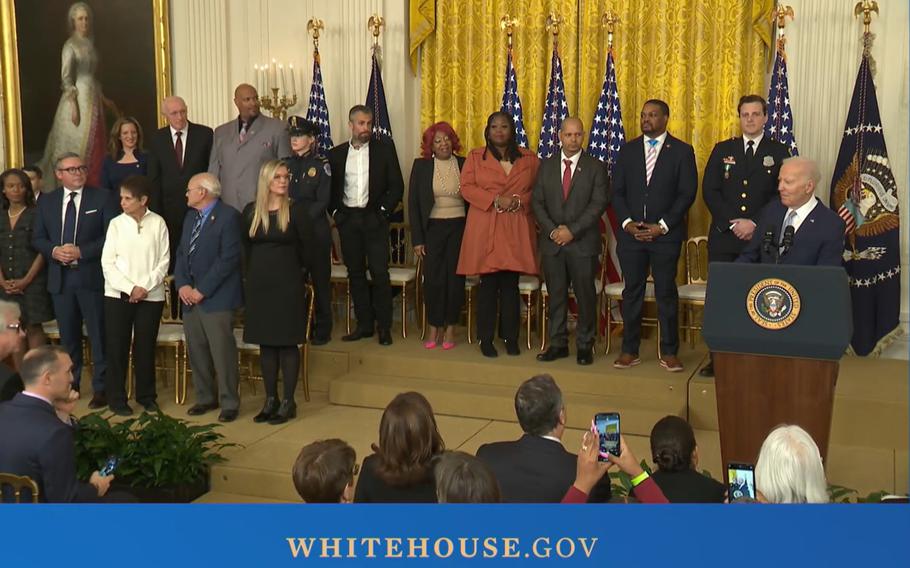 President Biden marked the two-year anniversary of the Jan. 6, 2021, assault on the U.S. Capitol by honoring more than a dozen people who helped protect and uphold American democracy leading up to and on the day of the insurrection.