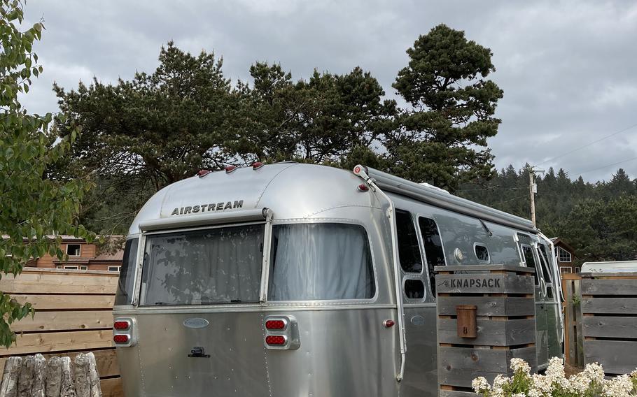 The Hart's Camp Airstream trailer entry into the author's private patio area. 