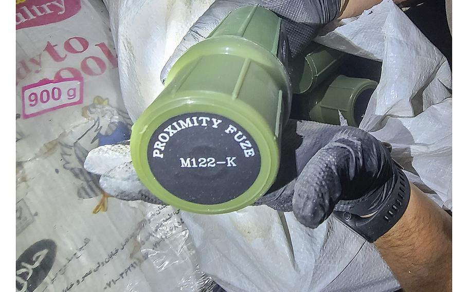 The U.S. Navy released photos of a proximity fuse it says was seized from a fishing trawler Dec. 1., 2022 in the Gulf of Oman.