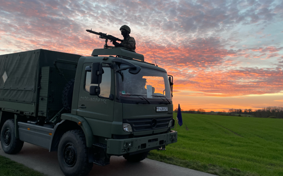 German soldiers guard equipment during an exercise near Dillingen Barracks, Germany, in December 2022. Germany and most other NATO members have steadily been increasing defense spending since Russia’s initial invasion of Ukraine in 2014. 